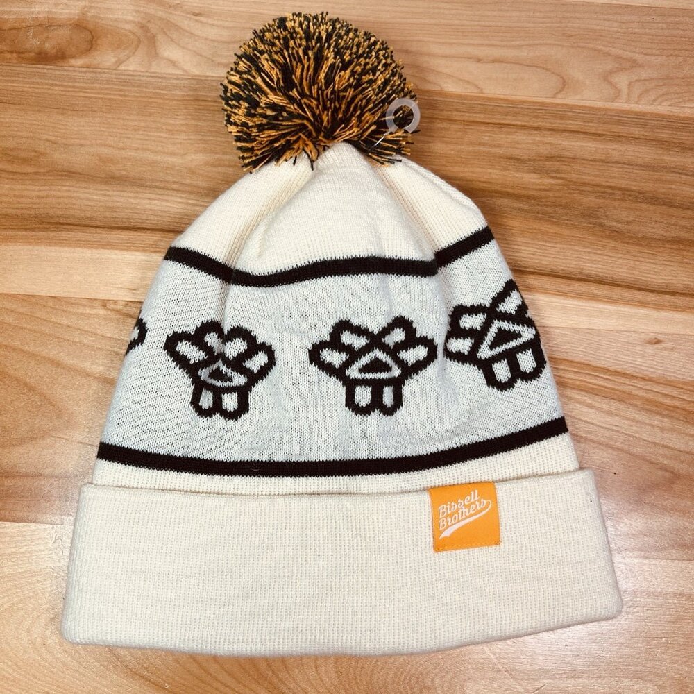Bissell Brothers Portland Maine Brewery Winter Pom Pom Hat Cream Gray Green Gold